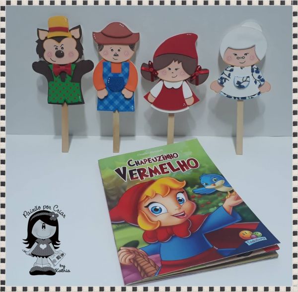 Palitoches Chapeuzinho Vermelho + Livro